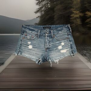 Abercrombie & Fitch Jean Shorts 25 (W29) Blue Button Distressed Cotton Womens